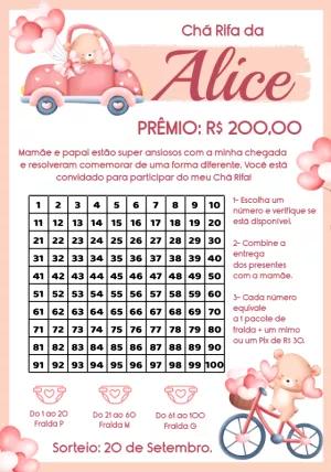 Convite Chá Rifa Ursinha Rosa para Editar e Enviar Online