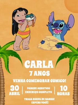 Convite Aniversário Lilo e Stitch Praia para Editar Online
