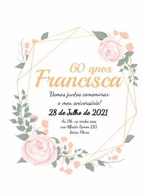 Convite Aniversário Feminino Floral Dourado para Editar