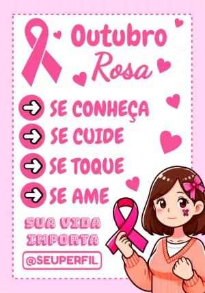 Cartão Outubro Rosa com Frases de Cuidado para Editar Online