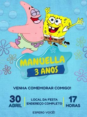 Convite Aniversário Bob Esponja e Patrick para Editar Online