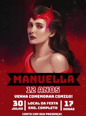 Convite de Aniversário Feiticeira Escarlate para Editar Online