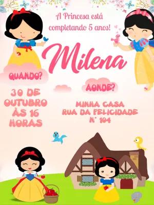 Convite de Aniversário Branca de Neve para Editar Online