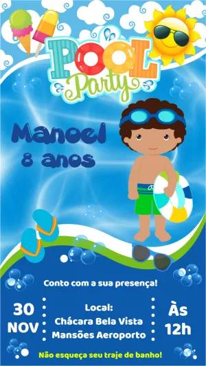 Convite Aniversário Pool Party Menino para Editar Online
