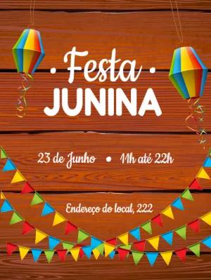Convite Festa Junina com Bandeirinhas para Editar Online