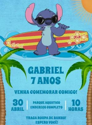 Convite Aniversário Stitch Pool Party para Editar Online