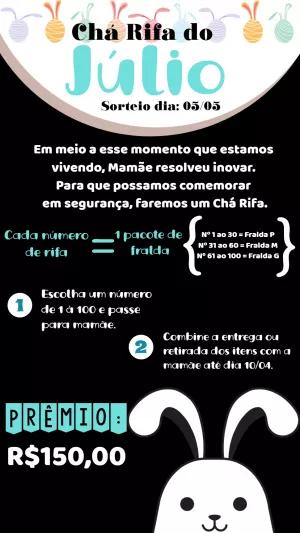 Convite Chá Rifa Coelhinho para Editar e Enviar Online