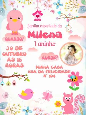 Convite Aniversário Jardim Encantado com Foto para Editar