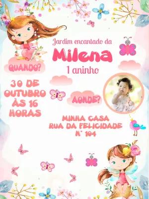 Convite Aniversário Jardim Encantado com Foto para Editar