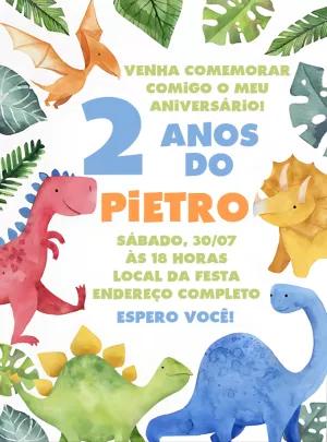 Convite de Aniversário Dinossauros Baby para Editar Online