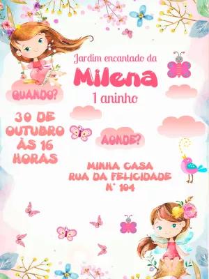 Convite Aniversário Jardim Encantado com Fadas para Editar