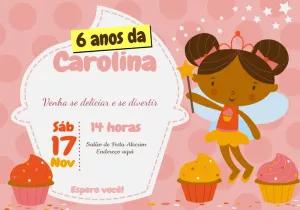 Convite de Aniversário Fada Doce e Cupcake para Editar