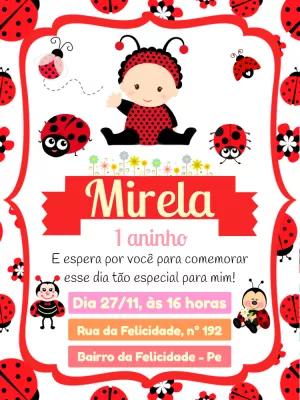 Convite de Aniversário Joaninha Fofa para Editar Online