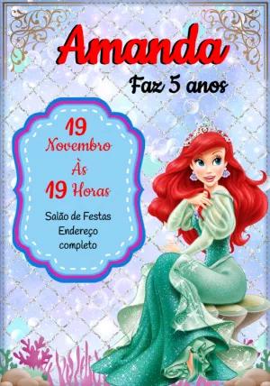 Convite Aniversário Pequena Sereia Ariel para Editar Online