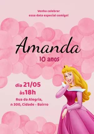 Convite Aniversário Princesa Aurora para Editar e Imprimir