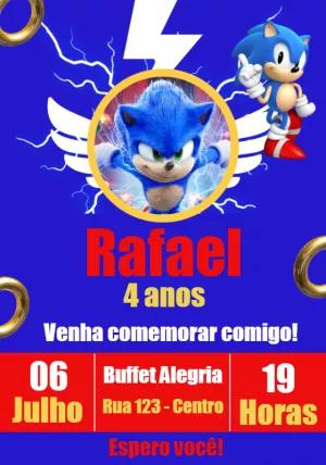 Convite de Aniversário do Sonic para Editar Online