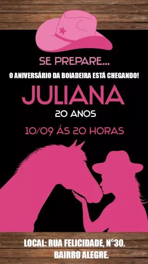 Convite Aniversário Boiadeira Country para Editar Online