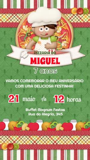 Convite de Aniversário Tema Pizzaria para Editar Online