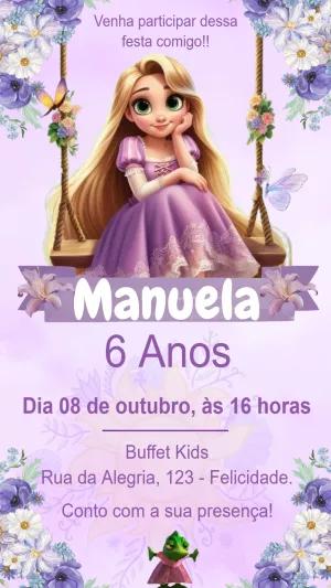 Convite de Aniversário Rapunzel para Editar Online