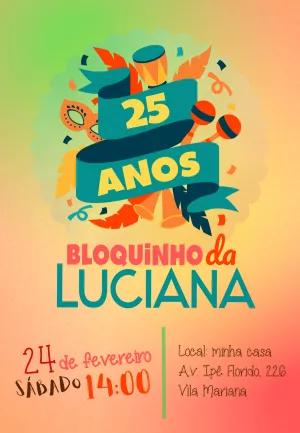 Convite Aniversário Bloquinho de Carnaval para Editar Online