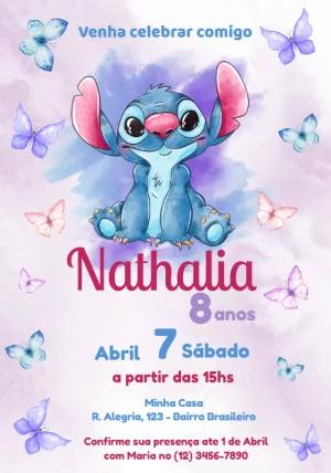 Convite de Aniversário Stitch Aquarelado para Editar Online
