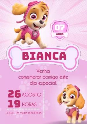 Convite Aniversário Patrulha Canina Skye para Editar Online