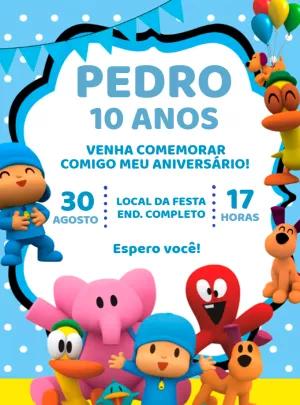 Convite de Aniversário Pocoyo Azul para Editar Online