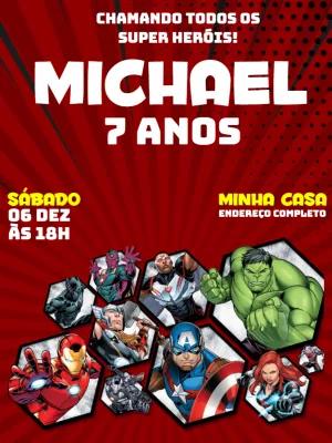 Convite de Aniversário Super Heróis Vingadores para Editar Online