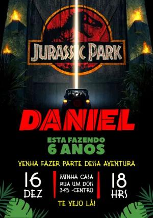 Convite de Aniversário Jurassic Park Editável com Dinossauros