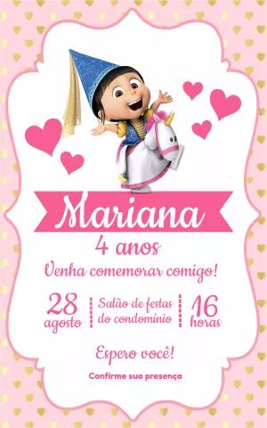 Convite Aniversário Agnes Meu Malvado Favorito para Editar