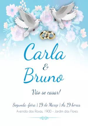 Convite de Casamento com Pombos e Flores para Editar Online