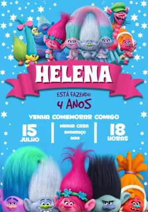 Convite de Aniversário Trolls para Editar e Imprimir Online