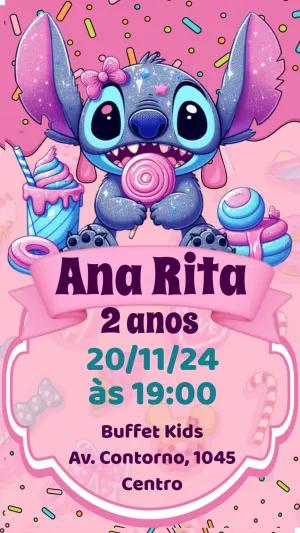 Convite Aniversário Stitch Mundo Doce para Editar Online