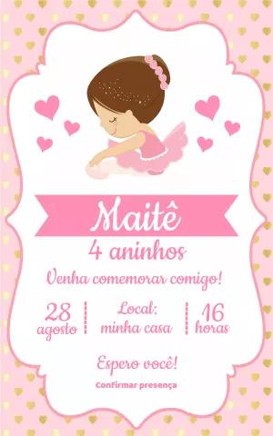 Convite de Aniversário Bailarina Delicada para Editar Online
