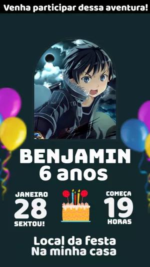 Convite de Aniversário Sword Art Online para Editar Online