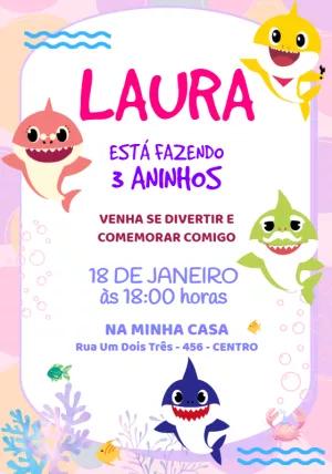 Convite de Aniversário Baby Shark Família em Festa para Editar