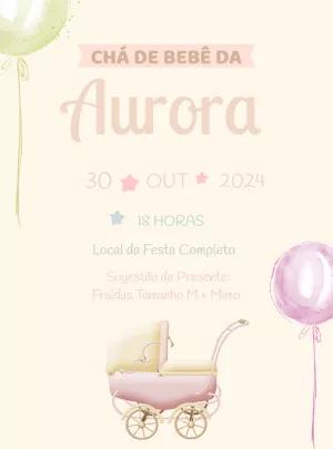 Convite Chá de Bebê Carrinho Clássico para Editar Online