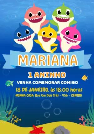 Convite de Aniversário Baby Shark para Editar Online
