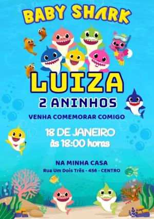 Convite de Aniversário Baby Shark com Personagens para Editar