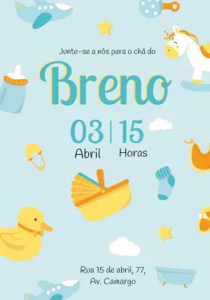 Convite Chá de Bebê Menino com Brinquedos para Editar Online