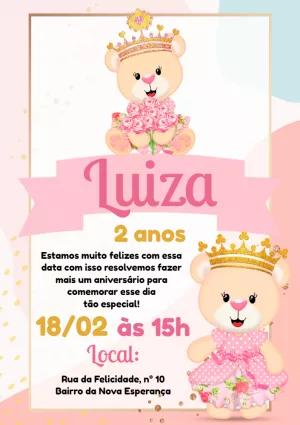 Convite Aniversário Ursinha Princesa para Editar Online
