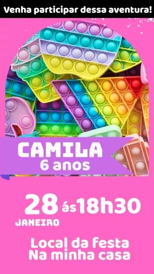 Convite de Aniversário Pop It Colorido para Editar Online