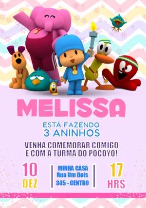 Convite de Aniversário Pocoyo Rosa para Editar Online