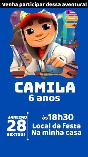 Convite de Aniversário Subway Surfers para Editar Online