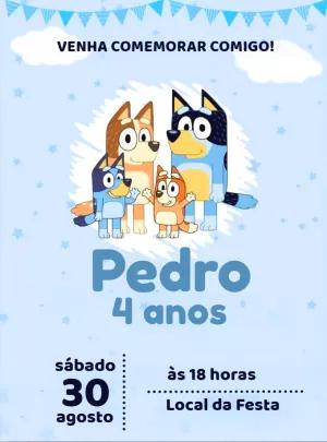 Convite de Aniversário Bluey e sua Turma para Editar Online