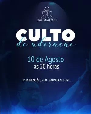 Convite para Culto de Adoração de Igreja Editável Online