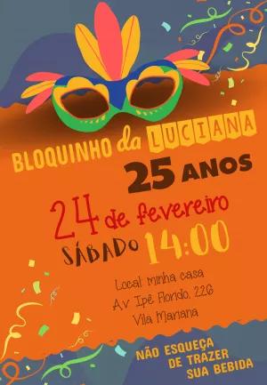 Convite de Aniversário Bloquinho de Carnaval para Editar Online