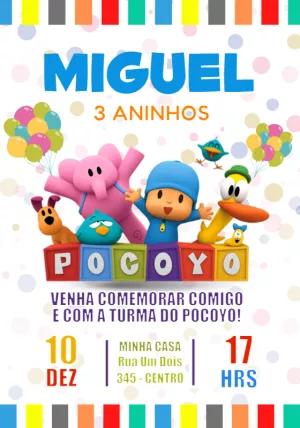 Convite de Aniversário Pocoyo com Personagens para Editar Online