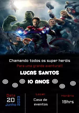 Convite de Aniversário Vingadores com Heróis para Editar Online