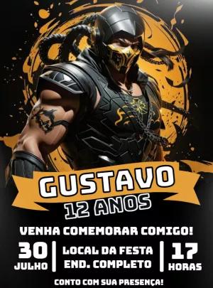 Convite de Aniversário Mortal Kombat com Scorpion para Editar